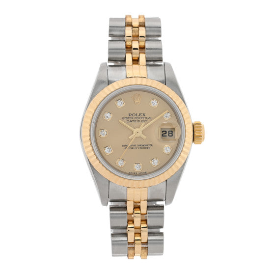 Rolex Stainless Steel 18K Yellow Gold Diamond 26mm Oyster Perpetual Datejust Watch Champagne 79173 Image 1