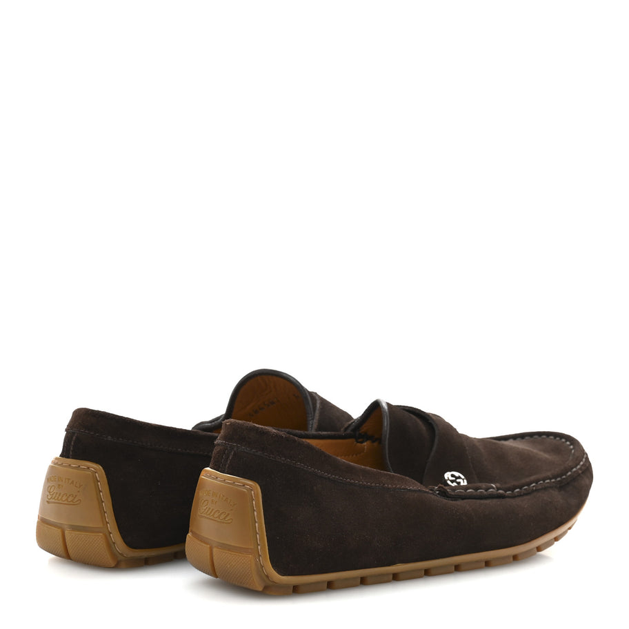 Gucci Suede Mens InterLocking G Driver Loafers 8 Cocoa Image 5