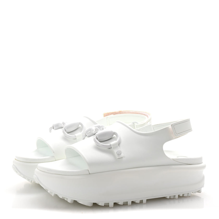 Gucci Soft Rubber Horsebit Touch Womens Strapped Sandals 37 Great White Image 4