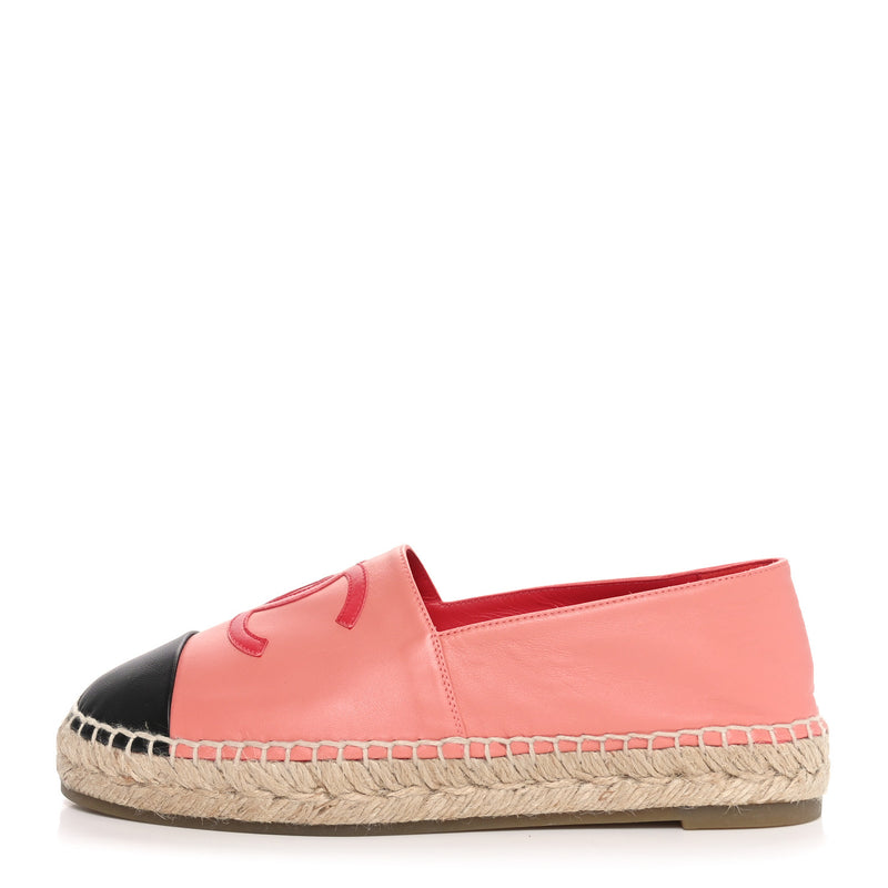  Chanel Lambskin CC Espadrilles 39 Pink Red Black