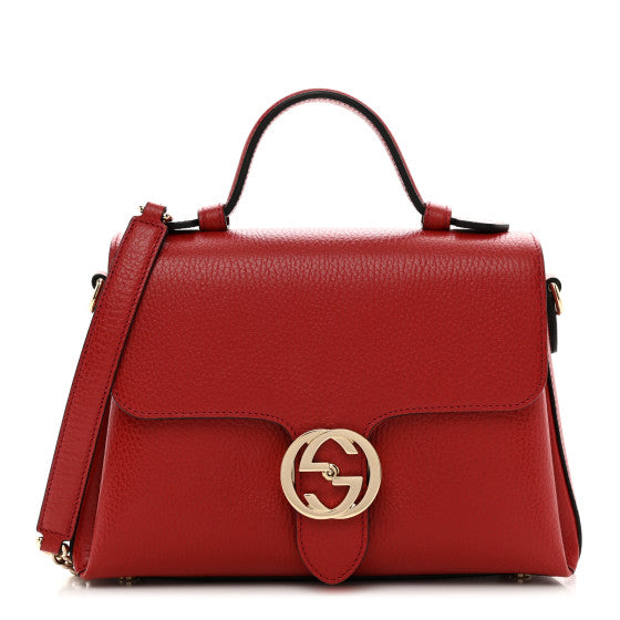 Gucci Dollar Calfskin Interlocking G Top Handle Shoulder Bag Red Image 1