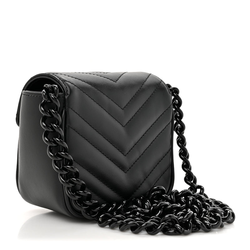  Gucci Calfskin Matelasse Monochrome GG Marmont Chain Mini Belt Bag Black