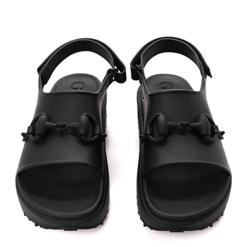  Gucci Soft Rubber Mens Horsebit Platform Slingback Sandals 9 Black