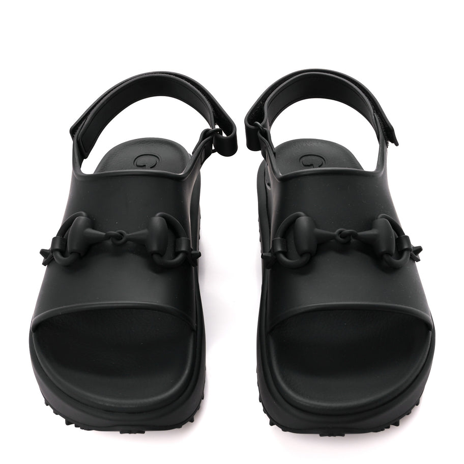 Gucci Soft Rubber Mens Horsebit Platform Slingback Sandals 9 Black Image 2
