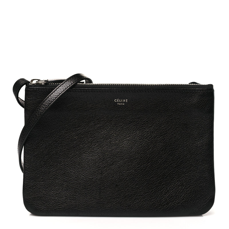  Celine Shiny Textured Calfskin Trio Crossbody Bag Black