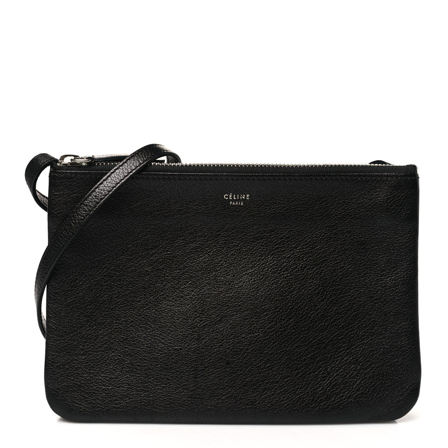 Celine Shiny Textured Calfskin Trio Crossbody Bag Black Image 1