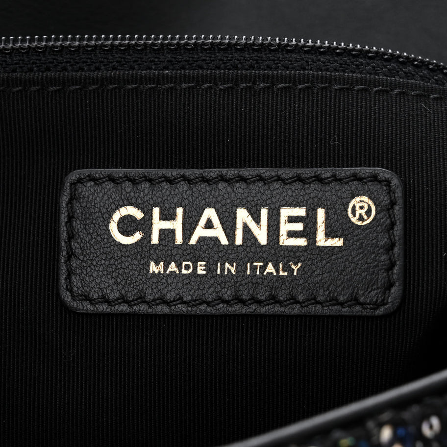 Chanel Tweed Medium Pearl Handle Flap Black Ecru Image 6