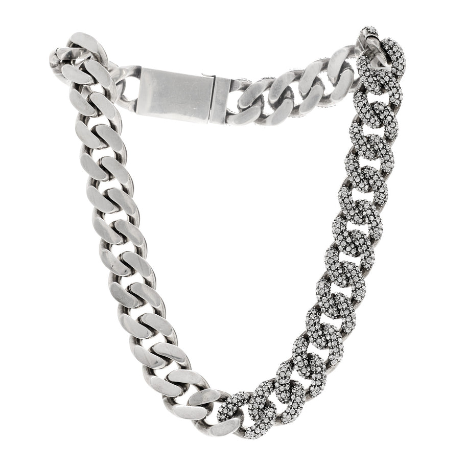 Saint Laurent Crystal Curb Chain Necklace Oxidized Silver Image 3