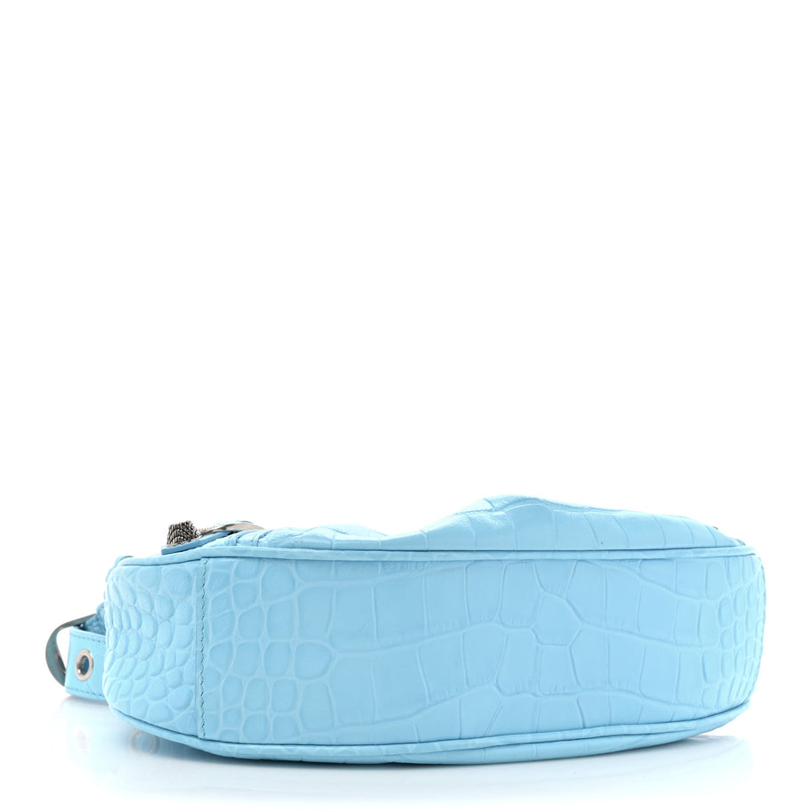 Balenciaga Extra Supple Calfskin Crocodile Embossed Le Cagole Shoulder Bag XS Sky Blue Image 4