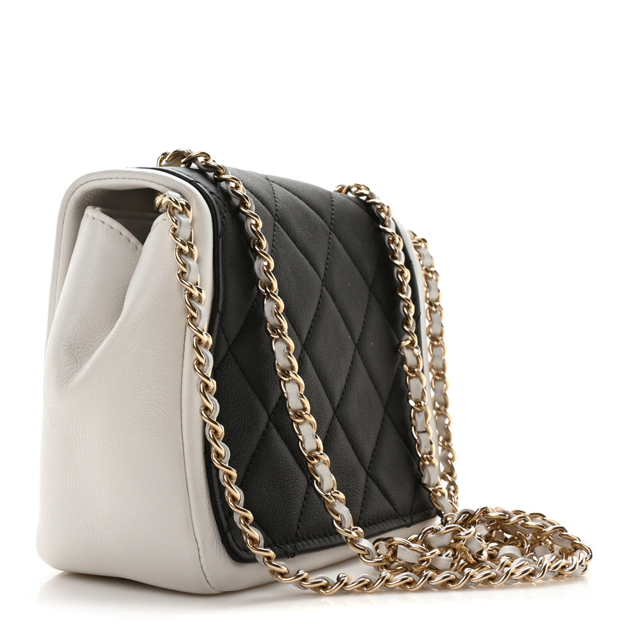 Chanel Lambskin Quilted Graphic Mini Flap Bag Black White Image 3