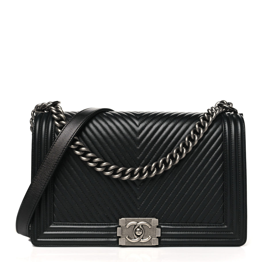 Chanel Calfskin Chevron Quilted New Medium Boy Black Image 1