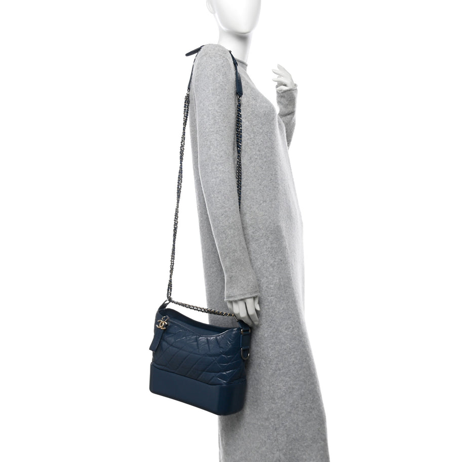 Chanel Aged Calfskin Quilted Medium Gabrielle Hobo Blue Image 2