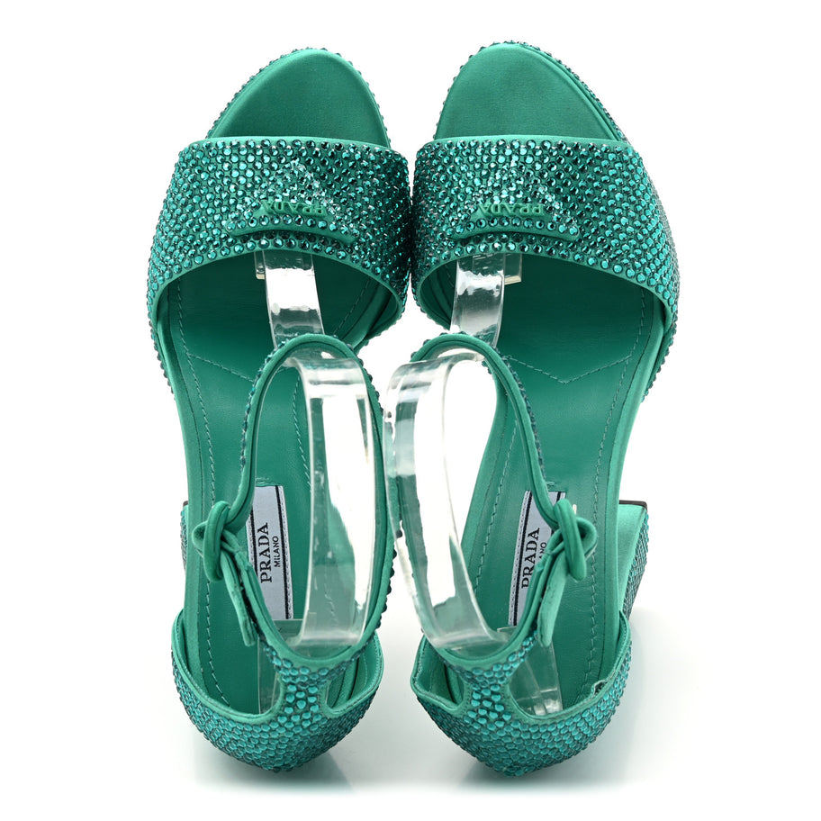 Prada Satin Crystal Triangle Logo 40/135mm Platform Sandals 38 Mango Image 2