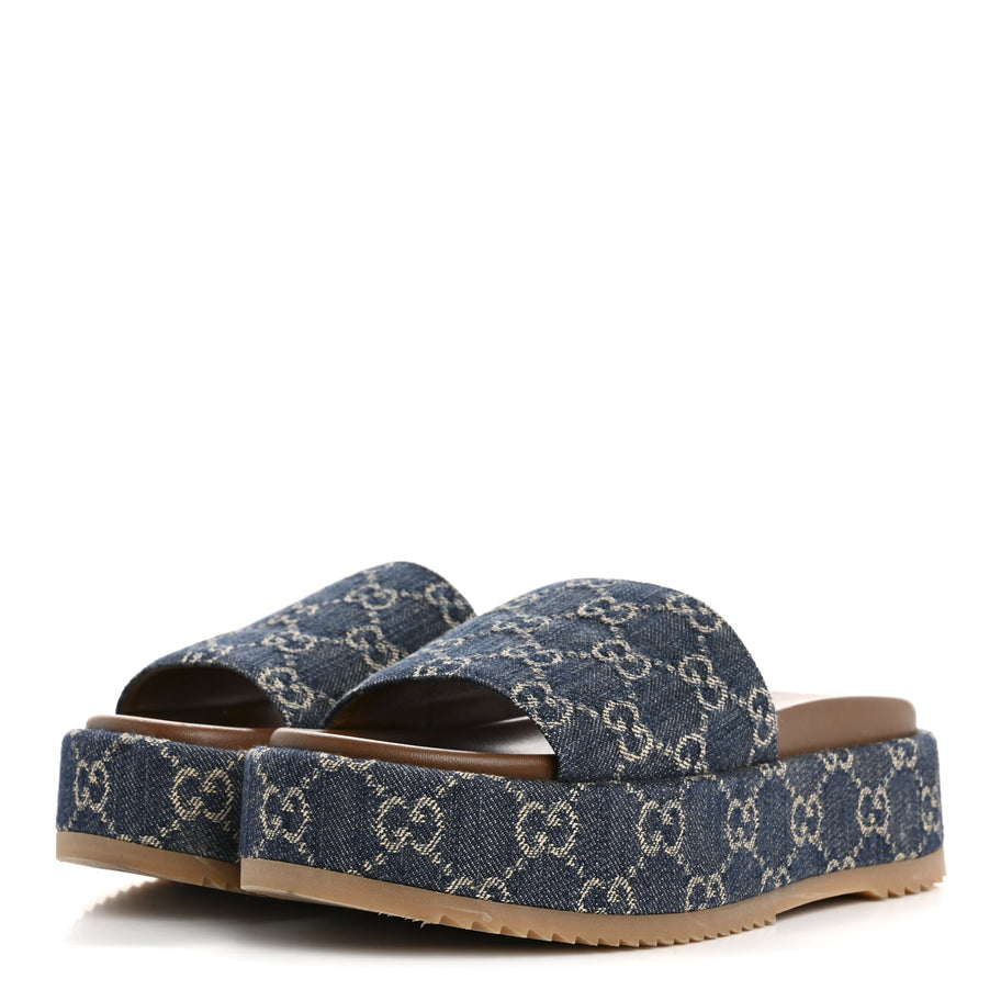 Gucci New Denim GG Monogram Angelina Platform 55mm Slide Sandals 36.5 Blue Tea Image 4
