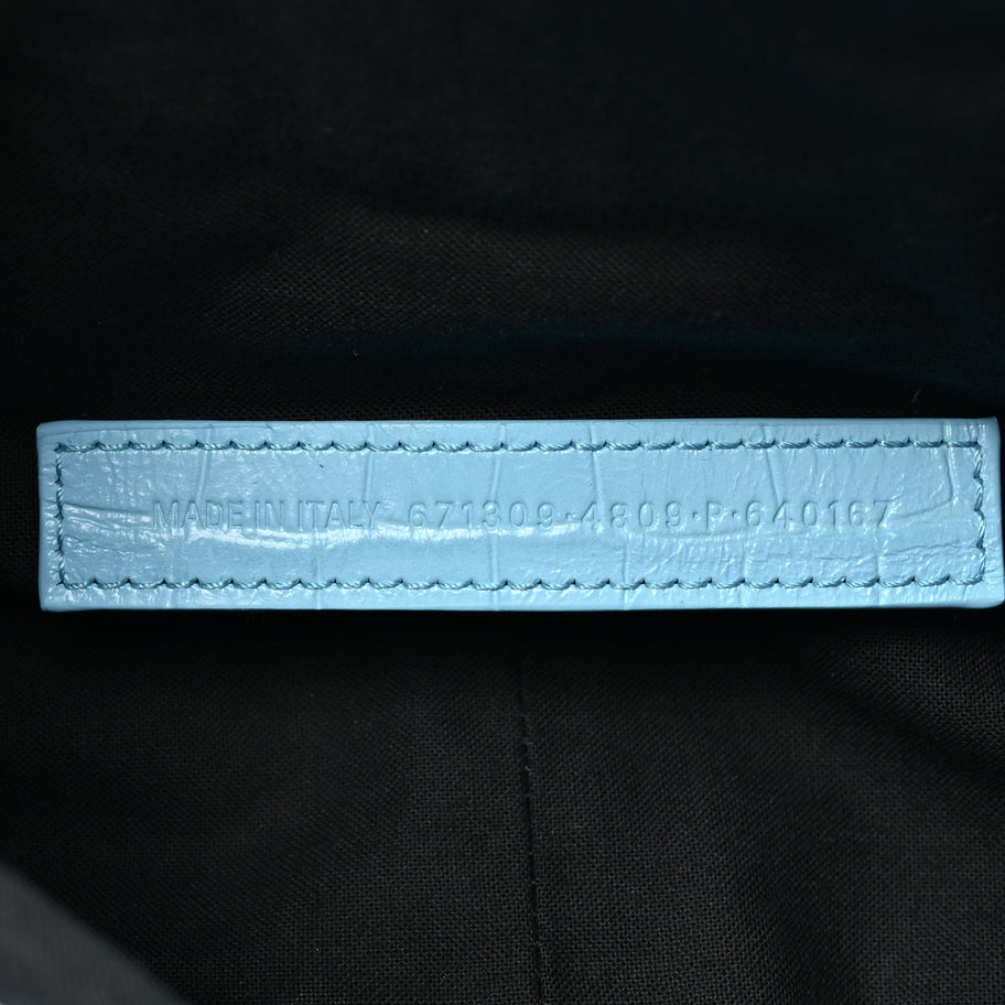 Balenciaga Extra Supple Calfskin Crocodile Embossed Le Cagole Shoulder Bag XS Sky Blue Image 6