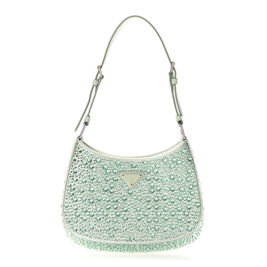 Prada Satin Crystal Cleo Adjustable Strap Shoulder Bag Acqua Image 1