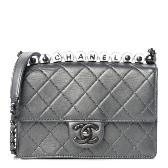 Chanel Metallic Goatskin Quilted Small Chic Pearls Flap Silver Image 1