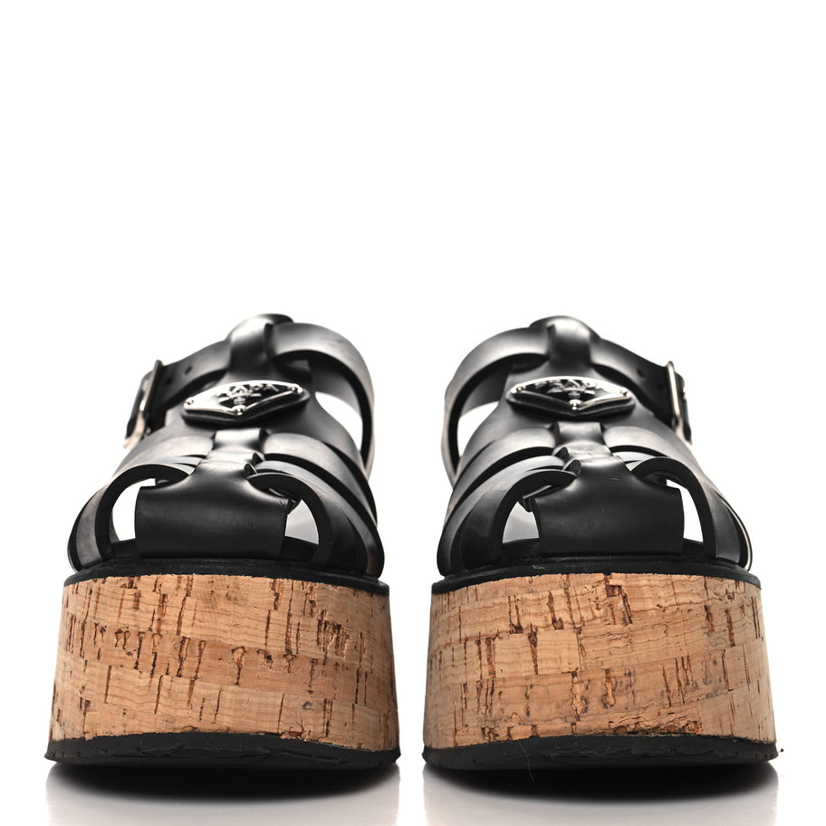 Prada Rubber Soft Cork Triangle Fisherman 75mm Platform Sandals 37 Black Image 3