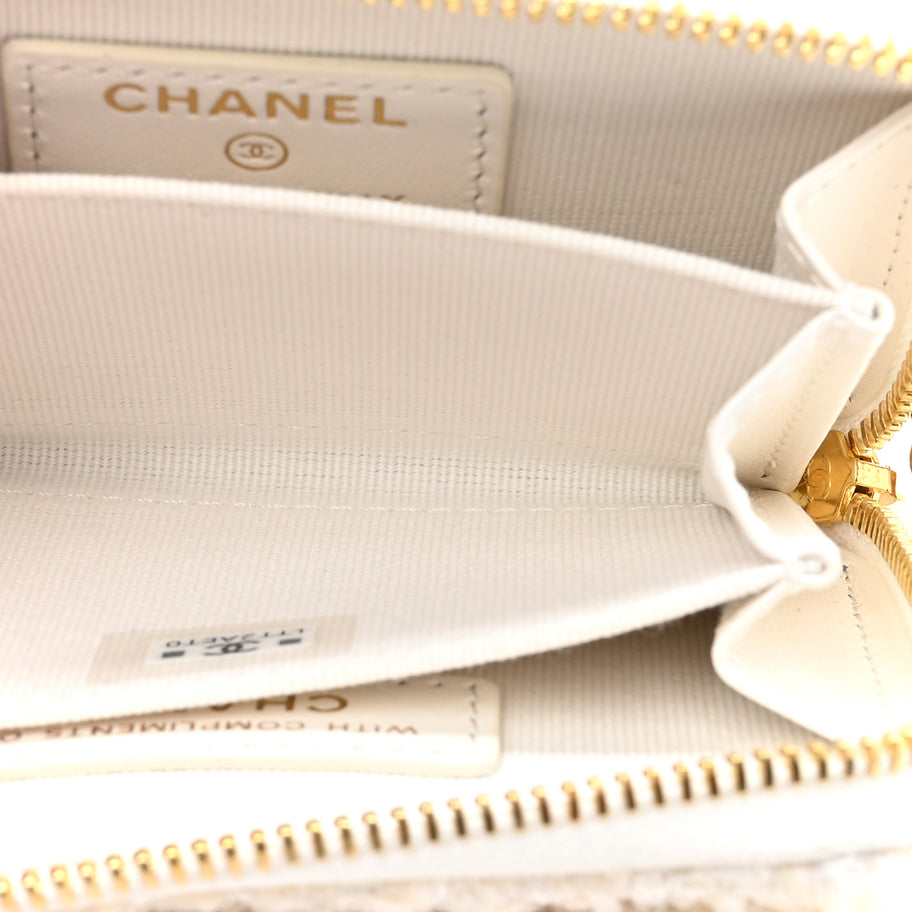 Chanel Tweed Quilted Bow Flap Card Holder On Chain White Image 5