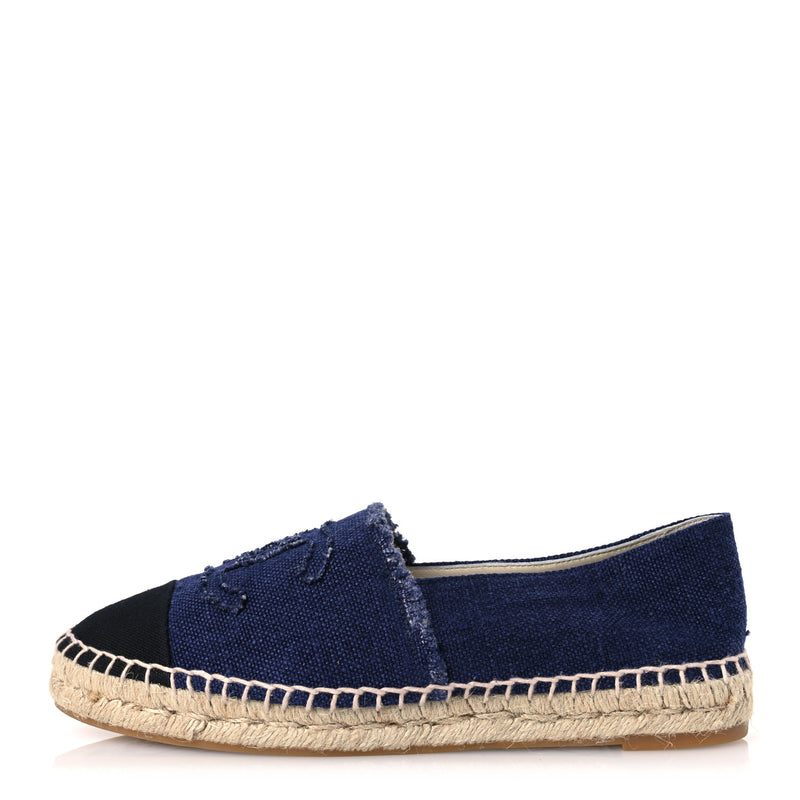  Chanel Denim Toile CC Espadrilles 40 Navy Black