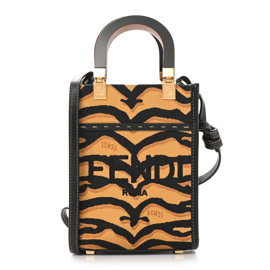 Fendi Canvas Vitello King Chinese New Year Tiger Embroidered Sunshine Shopper Tote Black Dark Yellow Image 1