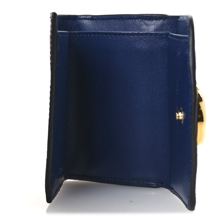 Chloe Lizard Crocodile Embossed Shiny Calfskin Small C Tri-Fold Wallet Chestnut Brown Blue Chestnut Brown Blue Image 5