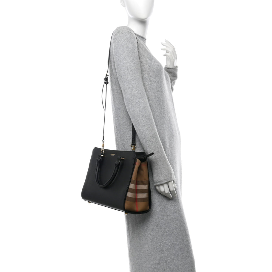 Burberry Calfskin Mega Check Small Banwell Tote Black Image 2