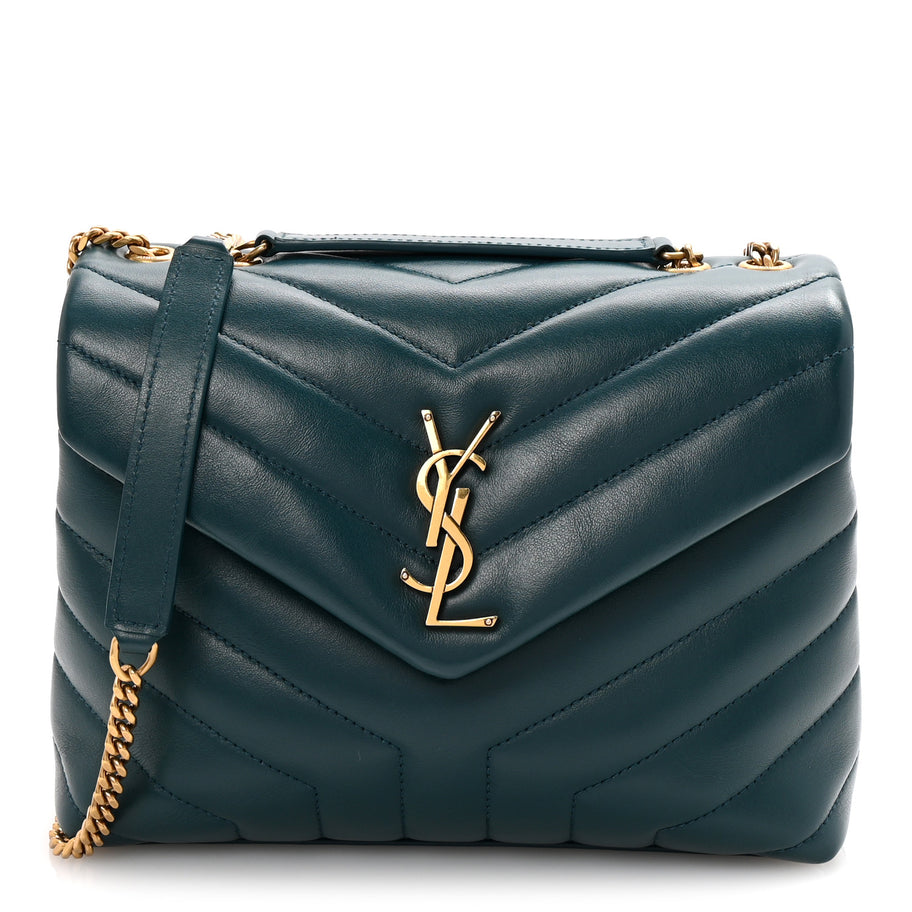 Saint Laurent Calfskin Y Quilted Monogram Small Loulou Chain Satchel Sea Turquoise Image 1
