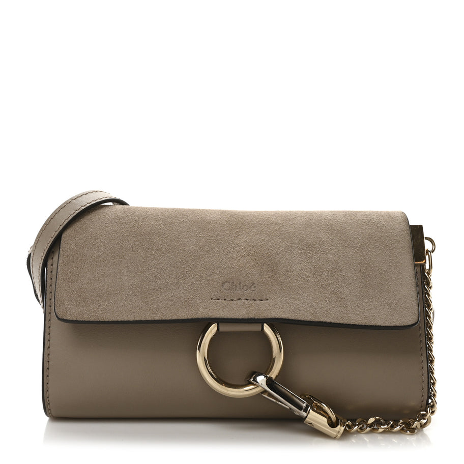 Chloe Suede Calfskin Mini Faye Shoulder Bag Motty Grey Image 1