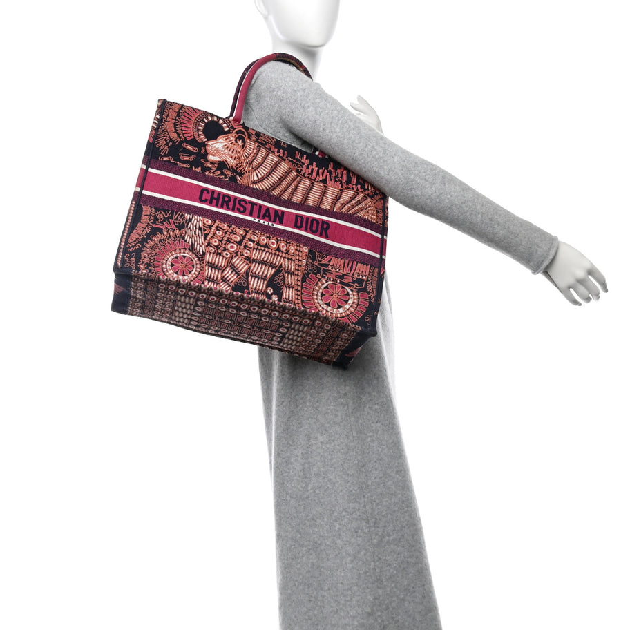 Christian Dior Canvas Embroidered Dior Animals Tiger Book Tote Deep Blue Fuchsia Image 2