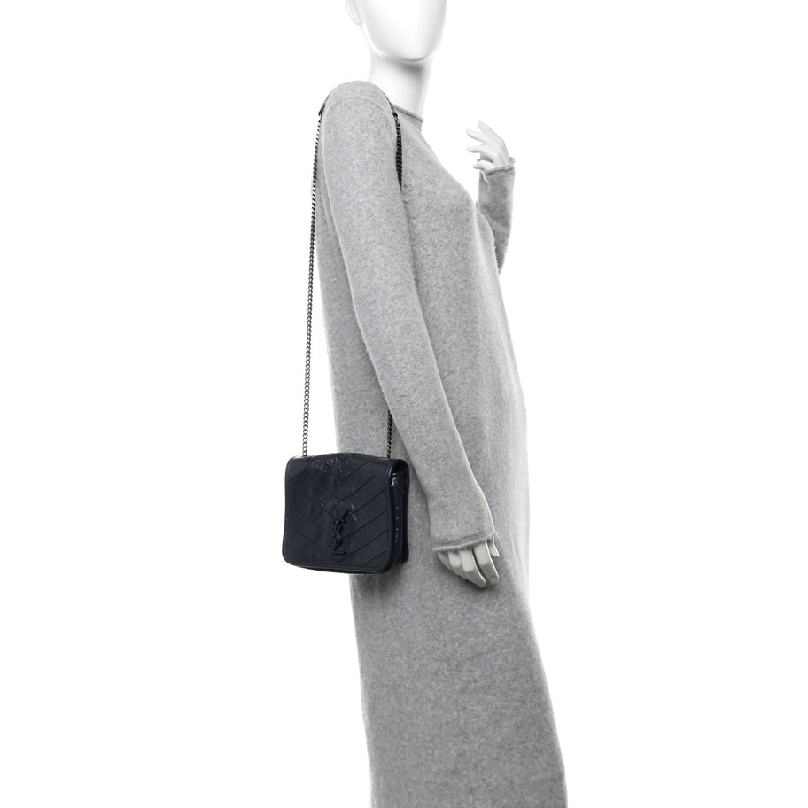 Saint Laurent Crinkled Calfskin Matelasse Monogram Niki Chain Wallet Deep Marine Image 2