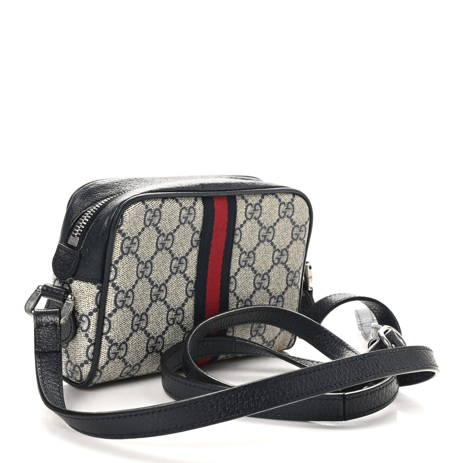Gucci GG Supreme Monogram Textured Dollar Calfskin Web Mini Ophidia Shoulder Bag Beige Blue Image 3