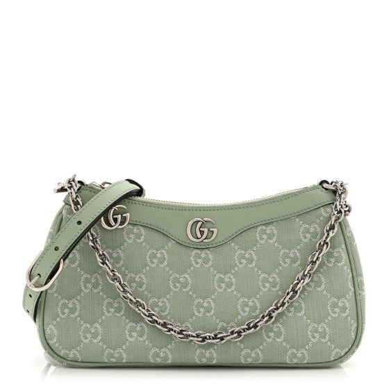  Gucci Denim GG Monogram Calfskin Small Shoulder Bag Pale Green