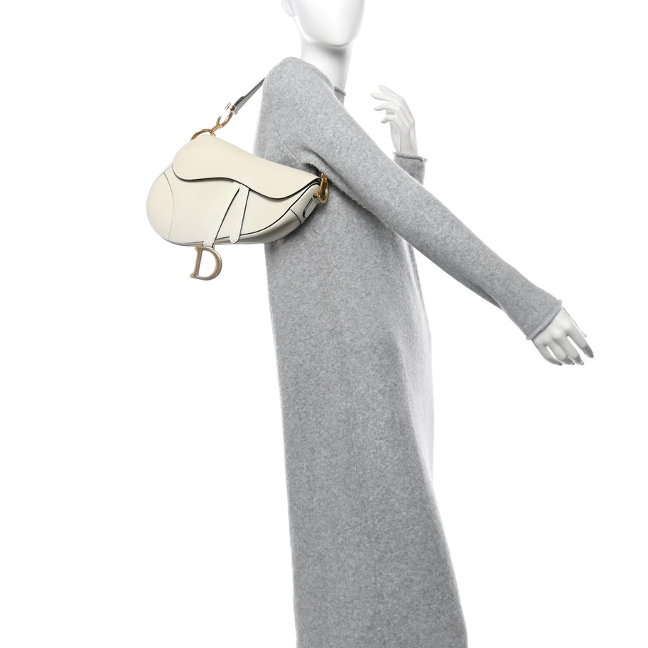 Christian Dior Grained Calfskin Saddle Bag White Image 2