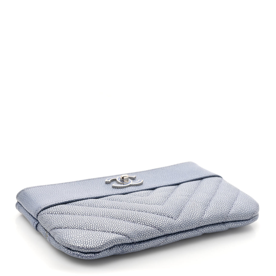 Chanel Caviar Chevron Quilted Small Vintage Mademoiselle Cosmetic Case Blue Image 4