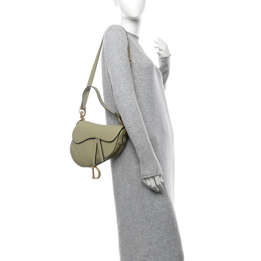 Christian Dior Grained Calfskin Saddle Bag With Strap Desert Sage Image 2