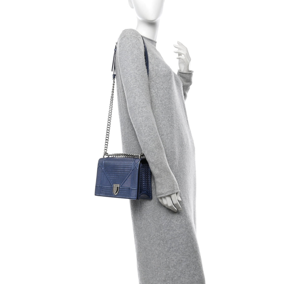 Christian Dior Patent Micro-Cannage Medium Diorama Flap Bag Blue Image 2