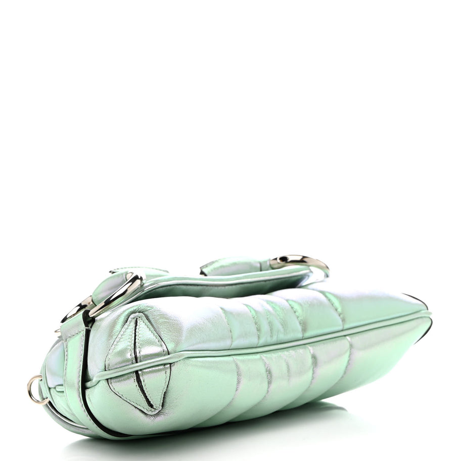 Gucci Iridescent Nappa Vertical Matelasse Medium Maxi Horsebit Chain Shoulder Bag Iridescent Salvy Green Image 4