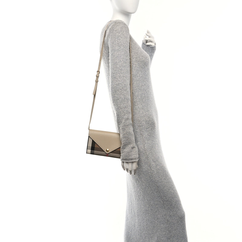  Burberry Calfskin House Check Hannah Wallet with Detachable Strap Beige