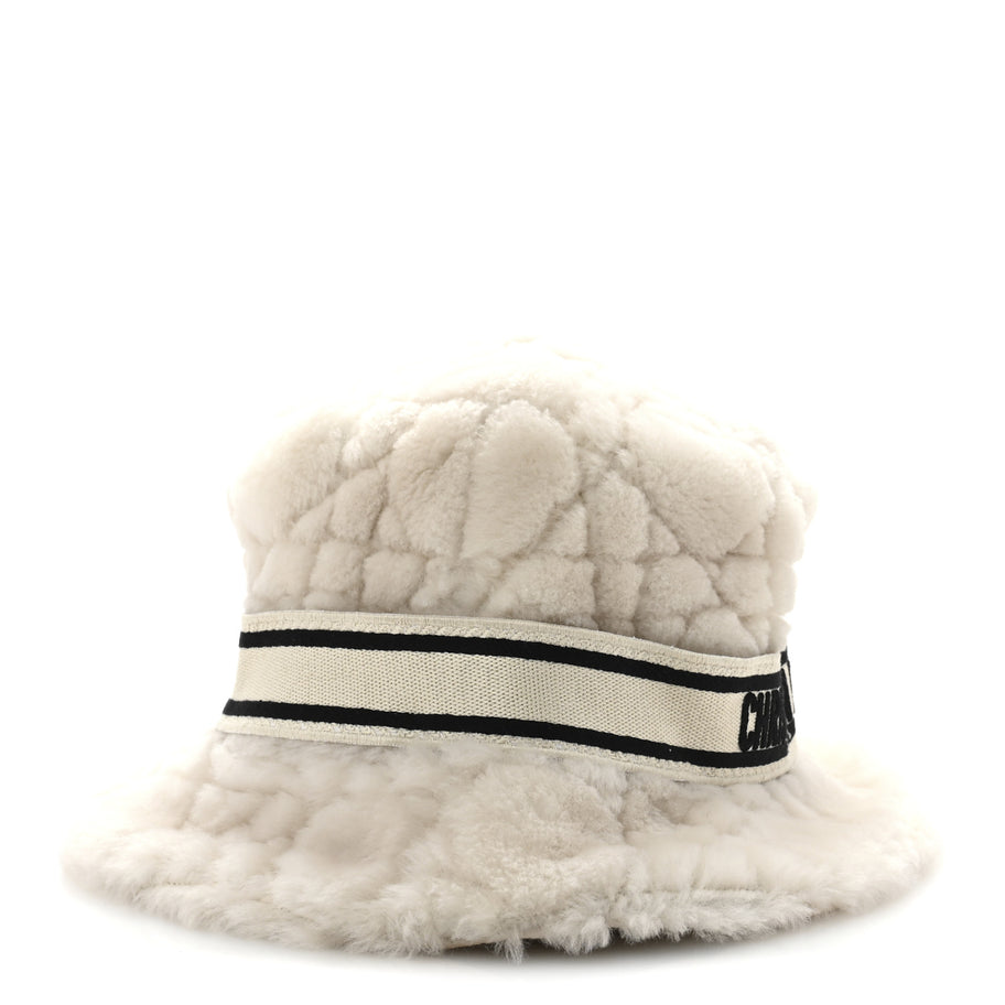 Christian Dior Shearling Cannage D-Bobby Bucket Hat 58 Ecru Image 5