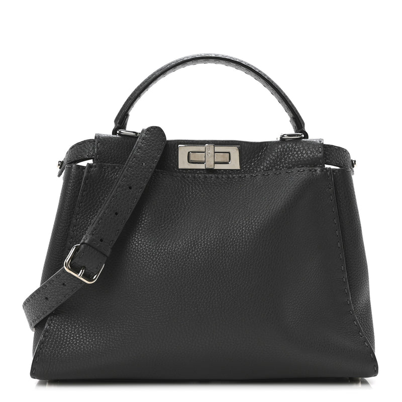  Fendi Cuoio Romano Selleria Bi-Color Medium Peekaboo Iconic Satchel Asfalto Latte