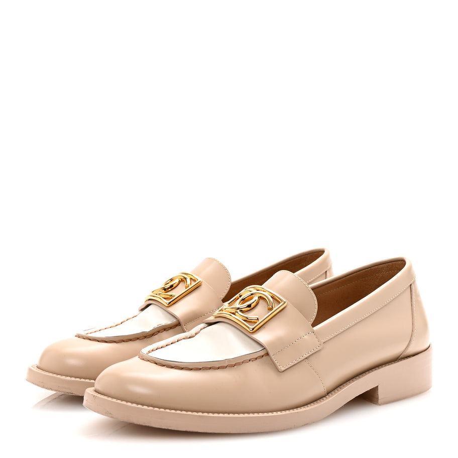Chanel Shiny Calfskin CC Loafers 38 Beige White Image 4