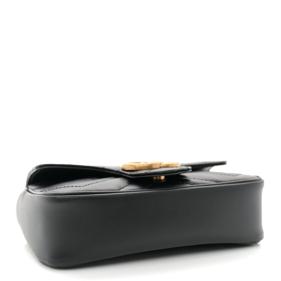Gucci Calfskin Matelasse Super Mini GG Marmont Shoulder Bag Black Image 4