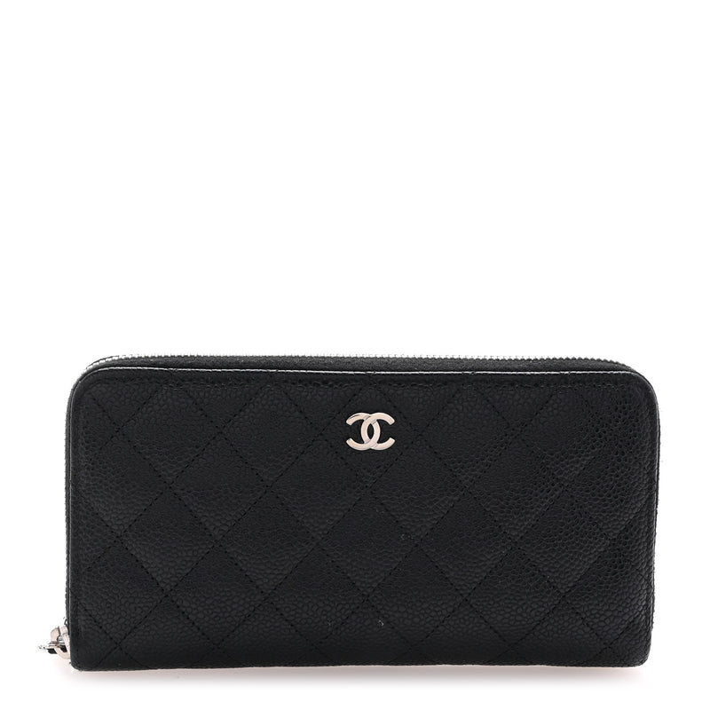  Chanel Caviar Quilted Large Gusset Zip Around Wallet Black