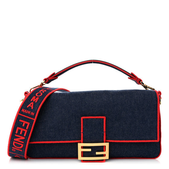  Fendi Denim Large Baguette Blue Rosso