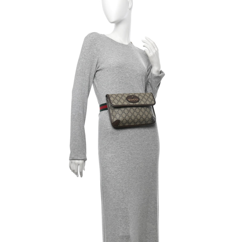  Gucci GG Supreme Monogram Neo Vintage Web Belt Bag Brown