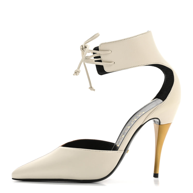  Gucci Soft Nappa Priscilla Ankle Cuff Pumps 37 Mystic White Harness Brown
