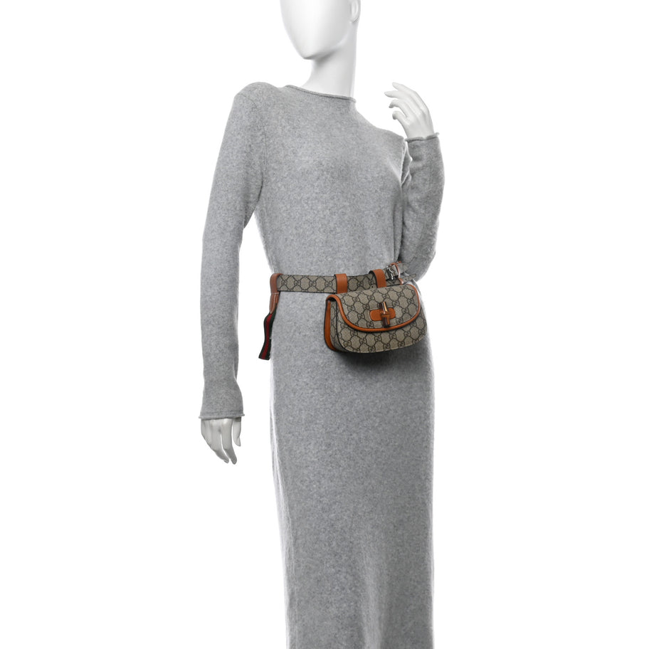 Gucci GG Supreme Monogram Web Bamboo Mini 1947 Belt Bag 85 34  Beige Image 2