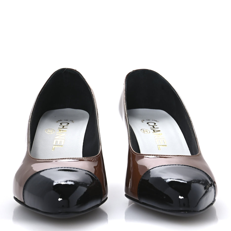 Chanel Patent Calfskin Pumps 36 Brown Black Image 3