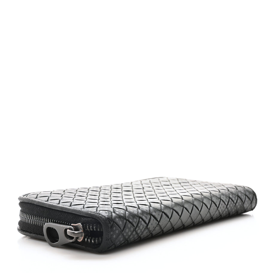 Bottega Veneta Nappa Intrecciato Dot Zip Around Wallet Black Grey Image 4